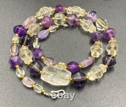 Vintage Old Antique Gems Jewelry Amethyst Crystals Glass Beads Necklace