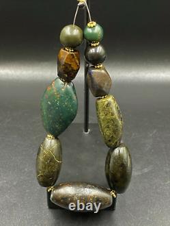 Vintage Old Antique Himalayan Indo Tibet Afghani Aventurine Jade Jasper Beads