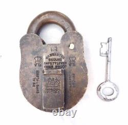 Vintage Old Antique Rare Handmade Crown Seal Engraved Thief Proof Brass Lock Key