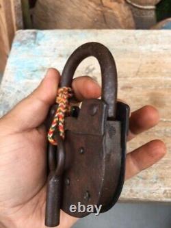 Vintage Old Made In Germany 2 LEVER Antique Hand Forged Iron Working Lock & Key