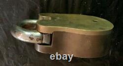 Vintage Old Solid Brass Padlock With Key 3lbs Shackle Heavy Collectible Antique