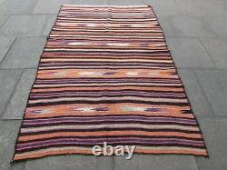Vintage Old Traditional Hand Made Oriental Wool Blue Red Large Kilim 230x148cm