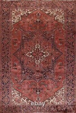 Vintage Red/ Navy Blue Geometric Traditional 9x12 Area Rug Handmade Wool Carpet