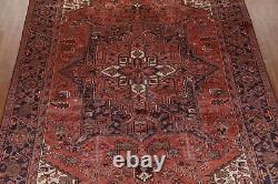 Vintage Red/ Navy Blue Geometric Traditional 9x12 Area Rug Handmade Wool Carpet