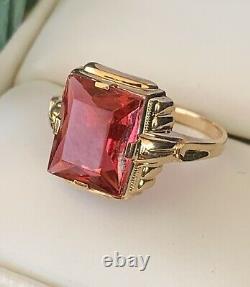 Vintage Ruby Cocktail Ring 2.50 Ct Retro Yellow Gold 1950'a New Old Stock