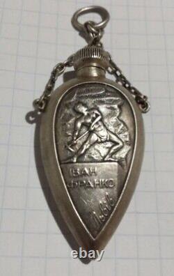 Vintage Silver 875 Perfume Bottle Russian Pendent Ivan Franko Engraved Rare Old