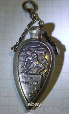 Vintage Silver 875 Perfume Bottle Russian Pendent Ivan Franko Engraved Rare Old