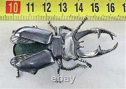 Vintage Sterling Silver 925 Beetle Deer Rare Old Bug Green Insect Jewel19.73 gr