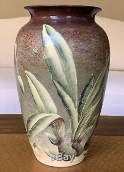 Vintage Weller Pottery Company Floral Vase Over Glaze Decoration Old Antique Vtg
