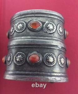 Vintage antique amber ethnic tribal old 1900s silver solid bangle bracelet cuff