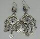 Vintage Antique Old Solid Silver Earrings With Afghan Agate Stone