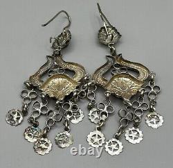 Vintage antique old solid Silver Earrings with Afghan Agate stone