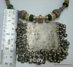 Vintage antique tribal old silver amulet beads pendant necklace hindu