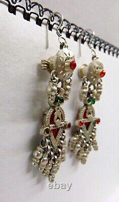 Vintage antique tribal old silver earrings belly dance jewelry handmade