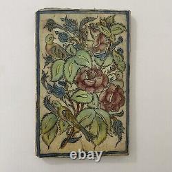 Vintage or antique old hand painted floral and bird decorative panel tule 14 x 9