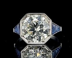 Vintage platinum engagement ring 4.19ct. Natural old euro cut diamond VS-K