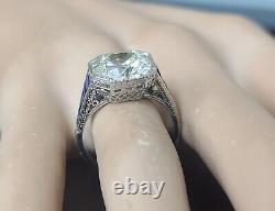 Vintage platinum engagement ring 4.19ct. Natural old euro cut diamond VS-K