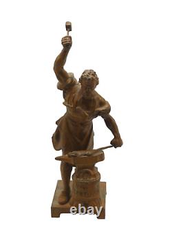 Vivat fortuna old vintage antique statue of Blacksmith with hammer metal alloy