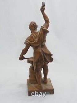 Vivat fortuna old vintage antique statue of Blacksmith with hammer metal alloy