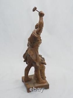 Vivat fortuna old vintage antique statue of Blacksmith with hammer metal alloy