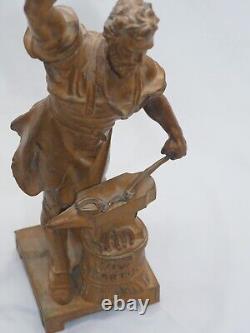 Vivat fortuna old vintage antique statue of Blacksmith with hammer metal alloy