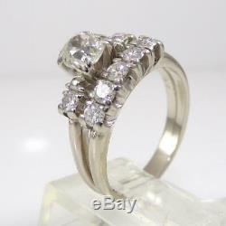 Vtg Antique 14K White Gold Ring Old Mine Cut Diamond Wedding Set Size 7 LHE2