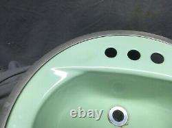 Vtg Cast Iron Jadeite Green Round Drop in Bathroom Sink Old Retro 348-20E