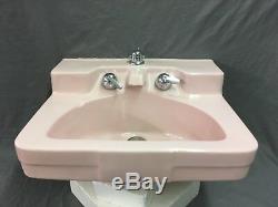 Vtg Ceramic 1957 Crane Drexel Pink Bathroom Sink Original Faucet Old 757-17E