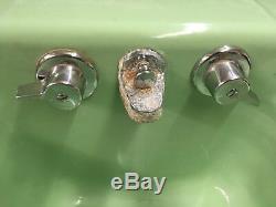 Vtg Jade Green Porcelain Cast Iron Shelf Back Sink Old Bath Salavge 754-17E