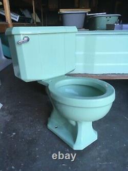 Vtg Mid Century Deco Pale Jadeite Green Bathroom Set Old Tub Sink Toilet 438-20E