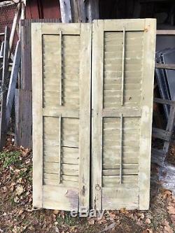 Vtg Pair 1800's Old Wooden Window Shutters Architectural Salvage 55in x 17.5in