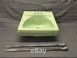 Vtg Retro Mint Jade Ceramic Bath Sink Chrome Legs Old Plumbing Fixture 791-17E