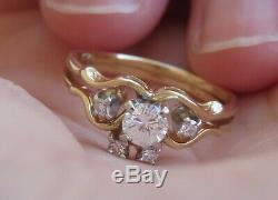 14k Antique Vintage Art Deco Old Cut Vs Diamant De Fiançailles De Mariage Bague Set