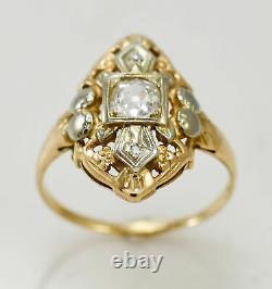 14k Or Jaune Antique Ancienne Bague De Diamant Mine-cut 0,32tdw Taille 5,5