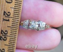 14k Stamped American Beauty Antique Vintage Old Diamond Bague De Fiançailles Florales