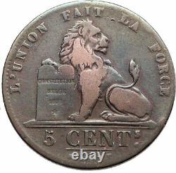 1841 BELGIQUE Roi Léopold Ier LION VIEUX VINTAGE ANTIQUE Pièce de 5 Centimes i86831