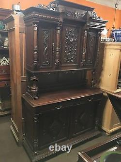 1890s Antique French Walnut Renaissance Carved Buffet Buffet Buffet Buffet Cabinet Nice Old