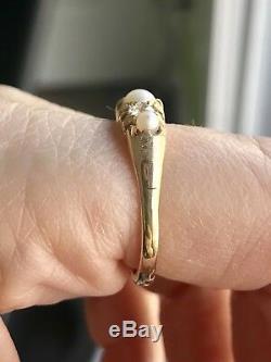 18k Pearl Victorienne Vieux Européen Coupe De Diamant Demi Hoop Band Ring Antique De Mariage