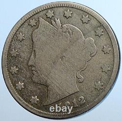 1912 États-unis Liberté Antique Old Vintage W Centes 5 Cent Coin I108523