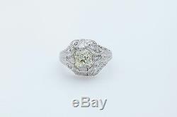 1920 Antique 15 000 $ 2ct Old Euro Fantaisie Diamant Jaune Platinum Filigree Bague