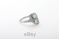1920 Antique 8000 $ 2ct Vs I Old Euro Diamond Emerald Platinum Filigree Bague