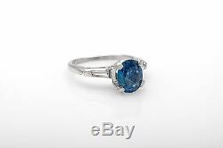 1940 Antique 3ct Old Cut Bleu Naturel Saphir Diamant Platine Bague De Mariage