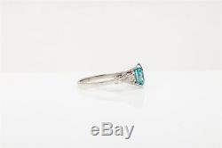 1940 Antique 4000 $ 5ct Ancienne Mine Cut Naturel Blue Zircon Diamond Ring Platinum