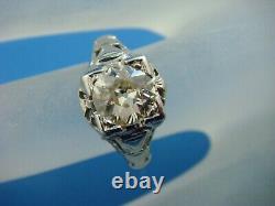 1.00 Carat Old Mine Cut Diamond Art-déco Antique Filigree Ring 14 K. Or
