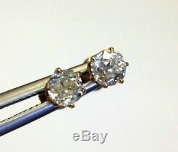 1.03ct Ancienne Mine À Diamant Boucles D'oreilles En Or Jaune 10k Antique