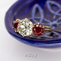 2.15ct Vintage Diamond Vs1 Ruby ​​18k Bague De Fiançailles Vieux Cut Antique Européenne