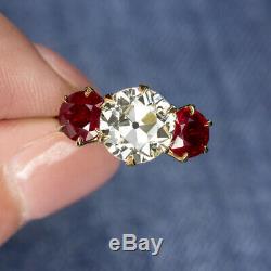2.15ct Vintage Diamond Vs1 Ruby ​​18k Bague De Fiançailles Vieux Cut Antique Européenne