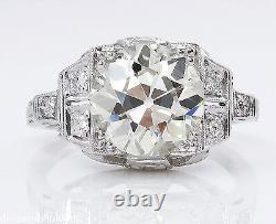 3.07ct Antique Vintage Deco Old Euro Diamant Engagement Anneau De Mariage Plat Egl
