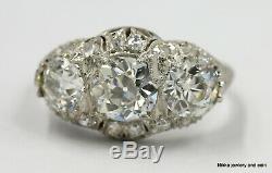 3,51 Ct Antique Vintage Art Déco Old Bague Européenne Diamant Engagement Plat Gia