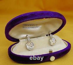 4.28ct Antique Vintage Diamant Art Déco Old Euro Hanging Boucles D'oreilles Platinum